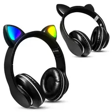 Fone De Ouvido Gamer Orelha Gatinho Headset Bluetooth Sem fio Led RGB MP3 Cartão SD Recarregavel
