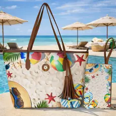 Bolsa Feminina Praia Grande + Necessaire | Bolsa de Ombro Estampada Verão Moda 2026