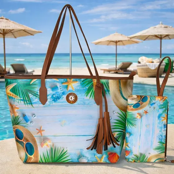 Bolsa Feminina Praia Grande + Necessaire | Bolsa de Ombro Estampada Verão Moda 2026