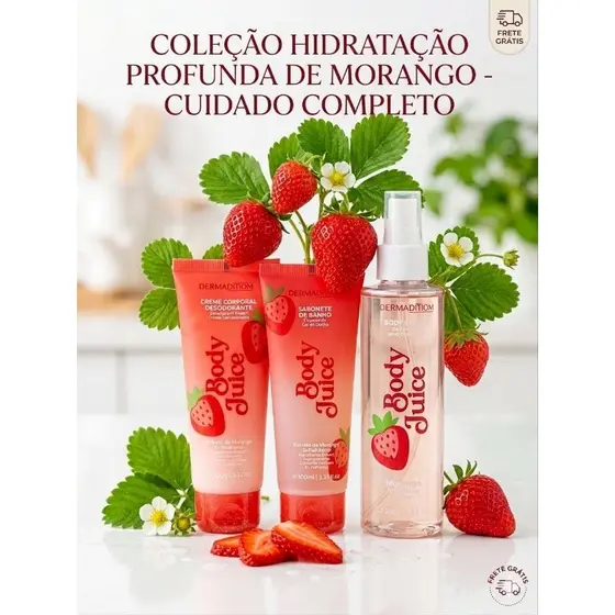 "Kit Dermachem Body Juice Morango 3 Itens🍓🍓 - Body Splash Sabonete e Hidratante Pele Cheirosa"