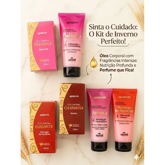 Kit Pele Macia| Loção Hidratante + Óleo Corporal Fragancia Intensa Morango, Ameixa, Tutti Frutti, Orquídea