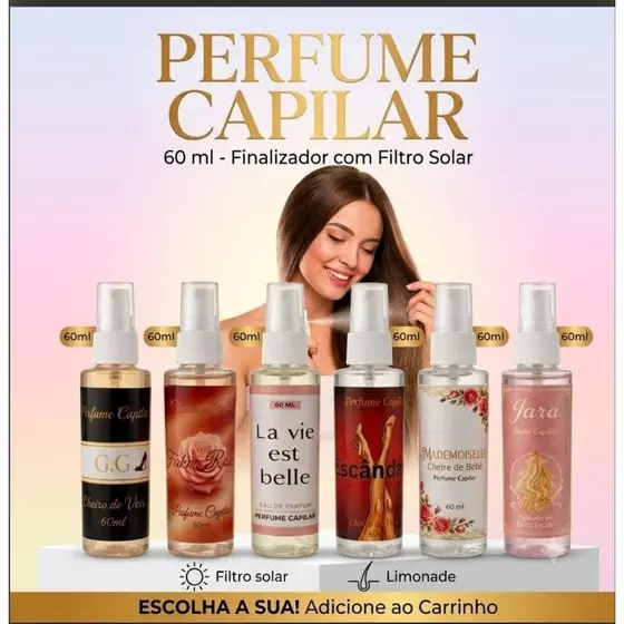 Perfume Capilar Feminino Finalizador com filtro solar 60ml | Fragrância Para Cabelos, Cheiroso, Fixação Prolongada
