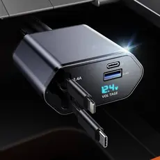 Carregador de carro retrátil, carregador rápido de para carro 4 em 1 para iPhone e Android