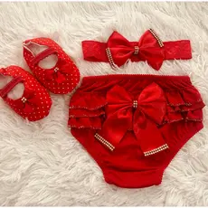 Sapatinho + calcinha bunda rica + tiara De Bebe 3 a 8 Meses