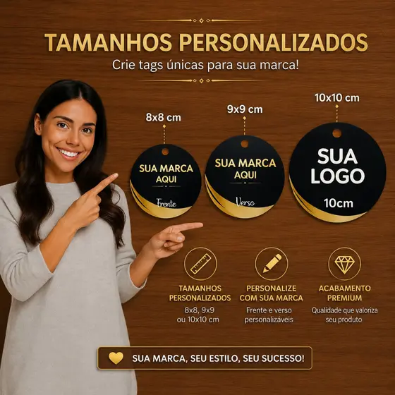 Tag Redonda Personalizada Frente e Verso Alta Qualidade para Lembrancinhas Brindes e Produtos