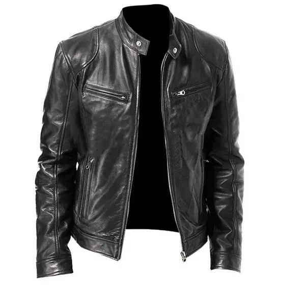 Jaqueta de Couro Masculina Motoqueiro Resistente Frio Slim