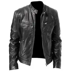 Jaqueta de Couro Masculina Motoqueiro Resistente Frio Slim
