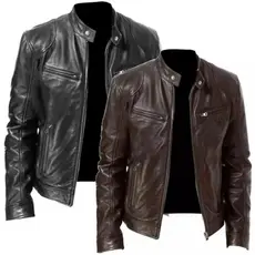 Jaqueta de Couro Grossa Masculina Resistente Casual Elegante Slim Luxo