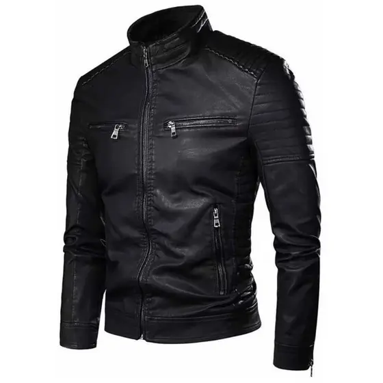 Jaqueta De Couro Masculina Forrada Capuz Removível Resistente Moda Moderna Pronta Entrega