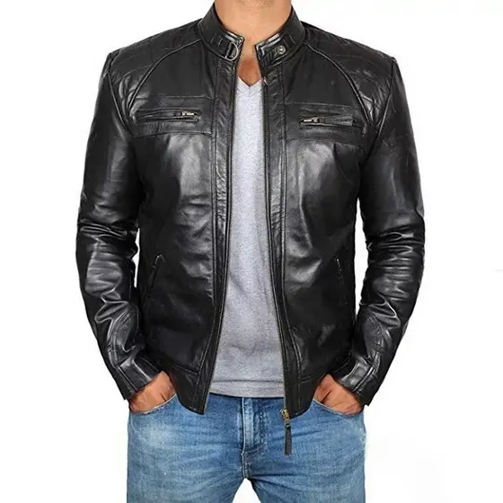 Jaqueta de Couro Elegante Resistente Masculina Slim Fit