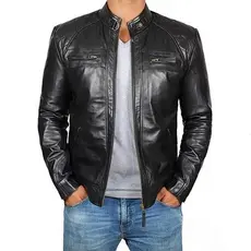 Jaqueta de Couro Elegante Resistente Masculina Slim Fit