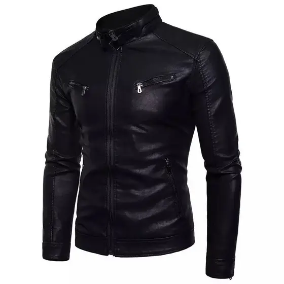 Jaqueta de Couro Masculina Resistente Moderna Slim Fit