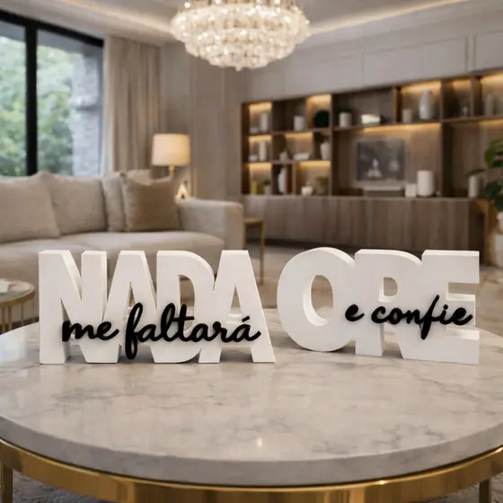 Kit Esculturas Decorativas Minimalistas NADA me faltará + ORE e confie Preto Premium Luxo Moderno