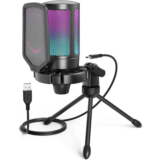 FIFINE Microfone USB Para Jogos Para PS5 PC, Microfone Condensador Com Mudo Rápido, A6V