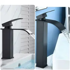 Torneira quadrada cascata quente e fria torneira de armário de banheiroPreto- Pequeno-18CM/Alta-30CM
