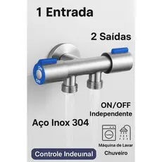 Registro Duplo Inox 201/304  -2 Saídas – Registro pra Torneira Parede para Máquina e Chuveiro  Alta Resistência