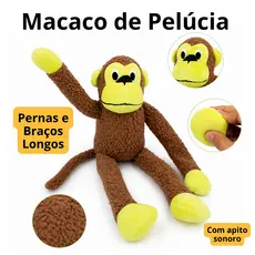 Brinquedo Cachorro Pet Mordedor Macaco Macaquinho Kong de Pelucia com Apitos e Olhos Bordados