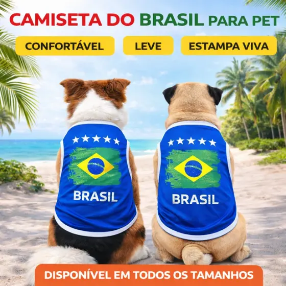 Camiseta Brasil Pet Azul Roupa para Cachorro e Gato Regata Confortável Estilo