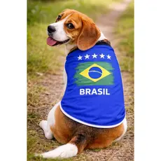 Camiseta Copa Pet Brasil Roupa Cachorro Gato Seleção Futebol Time Azul Confortável