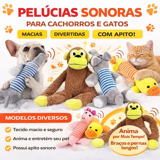 Brinquedo Pelucia para Cachorro e Gato com Apito Sonoro Macio Divertido Pet Pequeno Medio Porte