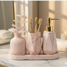 Kit Lavabo Luxo Sabonete Líquido C/ Porta Escova e Bandeja