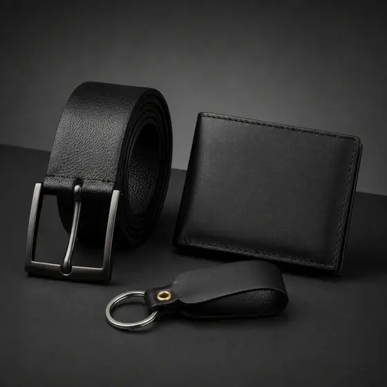 Kit Carteira Masculina + Cinto + Chaveiro Dia dos Pais Presente