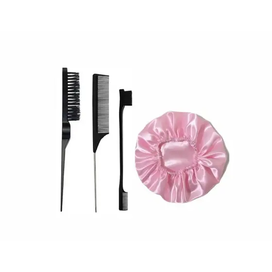 Kit 3 escova pente baby hair+touca cetim