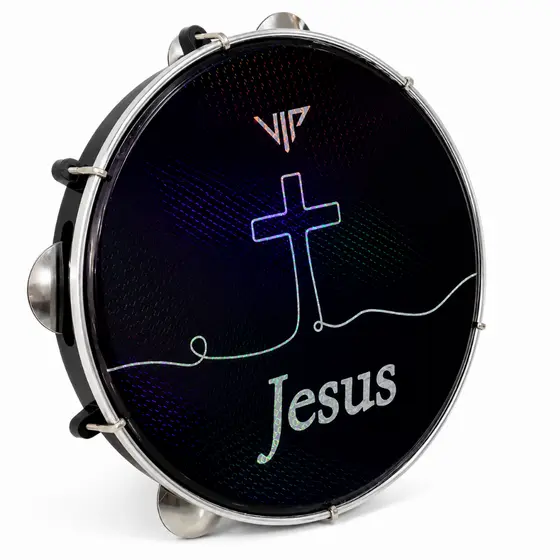Pandeiro Profissional 10 Pele Holográfica Jesus Iniciantes Full