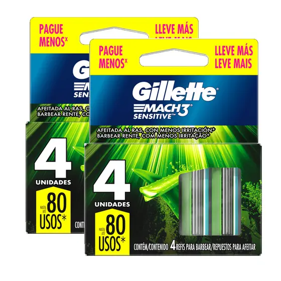 KIT 2 Cargas para Aparelho de Barbear Gillette Mach3 Sensitive com 4 unidades