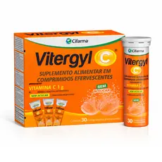 Vitergyl C 1g 30 Comprimidos Efervescentes Laranja Sem Açúcar – Vitamina C Imunidade e Energia