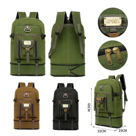 Mochila de Lona Masculina Grande 50L Reforçada Resistente Alta Qualidade Escolar Trabalho Viagem Camping Trilha