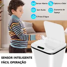 Lixeira Inteligente com Tampa de Abertura Automática por Sensor de Movimento 16L Com Carregador