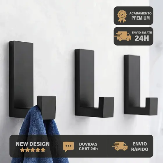 Gancho De Parede Adesivo Porta Toalha Cabideiro Sem Furo Dupla Face Multiuso Banheiro Moderno