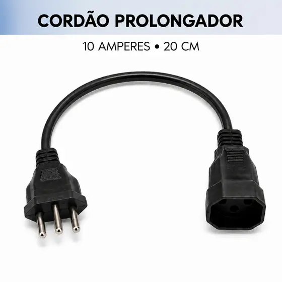 Cordão Mini Prolongador Tripolar 20 cm Tripolar 10A Force Line