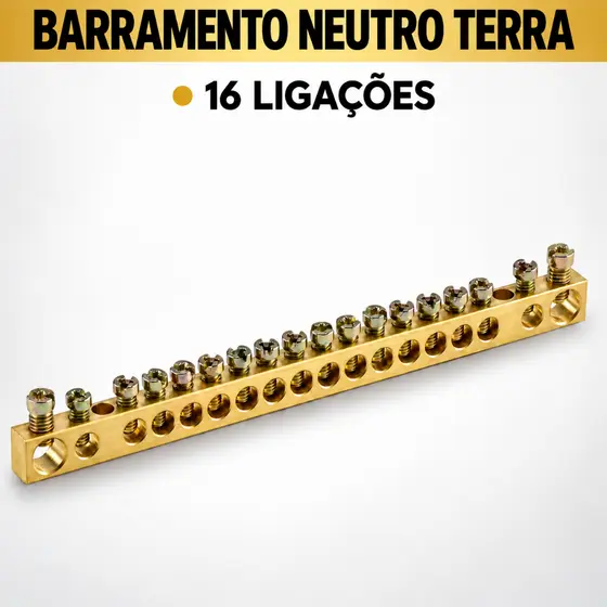 Barramento Para Quadro Distribuição 16 Disjuntores Neutro Terra 16 Ligações Suporte Proteção Sobrecarga Force Line
