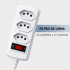 Filtro de Linha com Protetor de Surto DPS 20 amperes 3 tomadas branco 1,5 metros Force Line