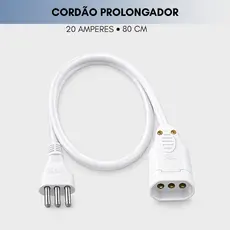 Cordão Prolongador para Air Fryer forno 20 amperes reforçada branco 80 cm