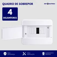 Quadro de distribuição energia elétrica para 4 Disjuntores Din Branco Sobrepor