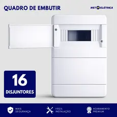 Quadro caixa de distribuição para 16 disjuntores embutir elétrica branco force line