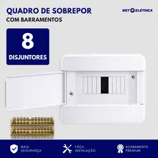Quadro de Distribuição elétrica 8 disjuntores Com Barramento Din Sobrepor