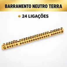 Barramento Para Quadro Distribuição 24 Disjuntores Neutro Terra 24 Ligações Suporte Proteção Sobrecarga Force Line
