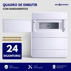Quadro de distribuição elétrica para 24 disjuntores Din branco de Embutir com Barramentos