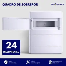 Quadro Caixa para 24 disjuntores distribuição elétrica energia Din Sobrepor Branco