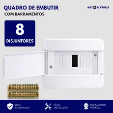 Quadro de Distribuição energia para Embutir 8 Disjuntores Din Com Barramentos