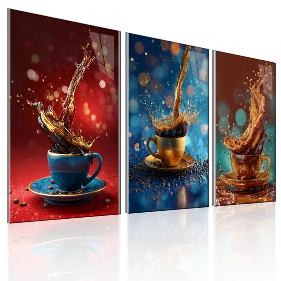 Quadros Decorativos 3 Peças xícara de café colorido moderno criativo Casa Sala Quarto Decoração Parede