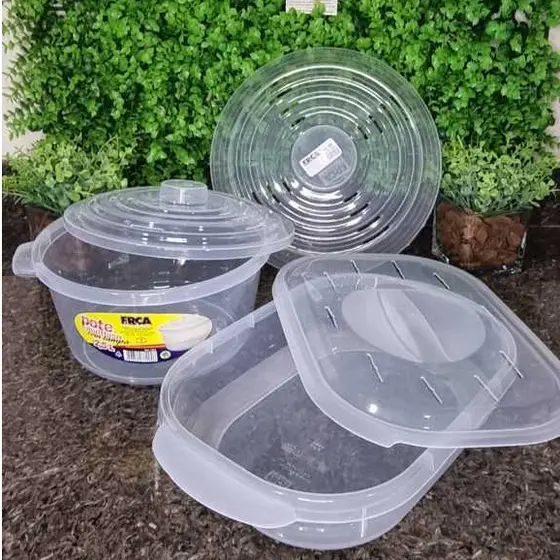 Kit Micro-onda Panela de Arroz Redonda a Vapor Travessa Retangular e Tampa Protetora Anti Respingos