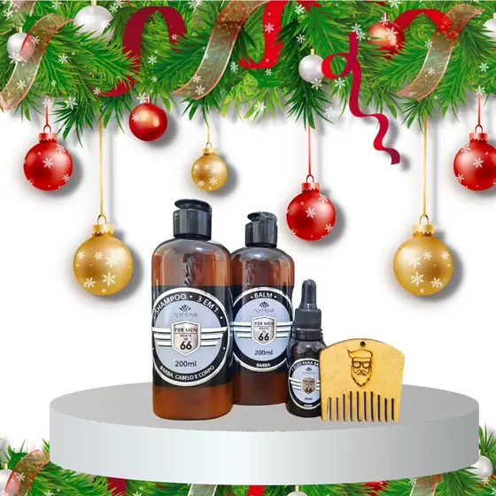 Kit Balm, Óleo para Barba, Shampoo 3x1 e Pente de Madeira para barba Route US 66 - Alkmena M-05