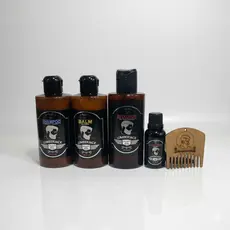 Kit Balm, Shampoo 3x1, Shaving e Óleo para barba Lumberjack e Pente de Madeira para barba - Alkmena M-07