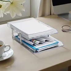 Bandeja Organizadora Mesa dupla movel Maxcril Cristal Documentos A4 Escritório waleu