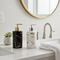Dispenser porta Sabonete Líquido Cerâmica Mármore Dourado 320ml Wincy Banheiro Decoração moderno
